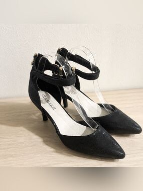 Classique Black D’Orsay Kitten Heel Pointed Toe Shoes Size 10 Wide